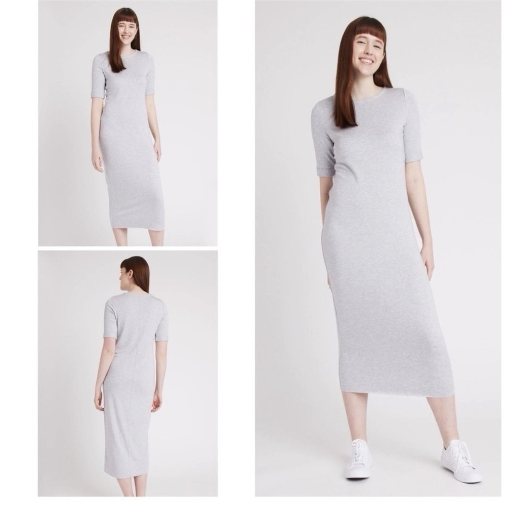 Kit And Ace Skylark Dress Womans LG Heather Gray Midi Modal Wool Blend SS Cozy